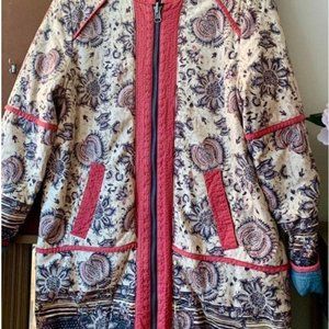 Free People Vintage Reversible Floral/Denim Pink Coat